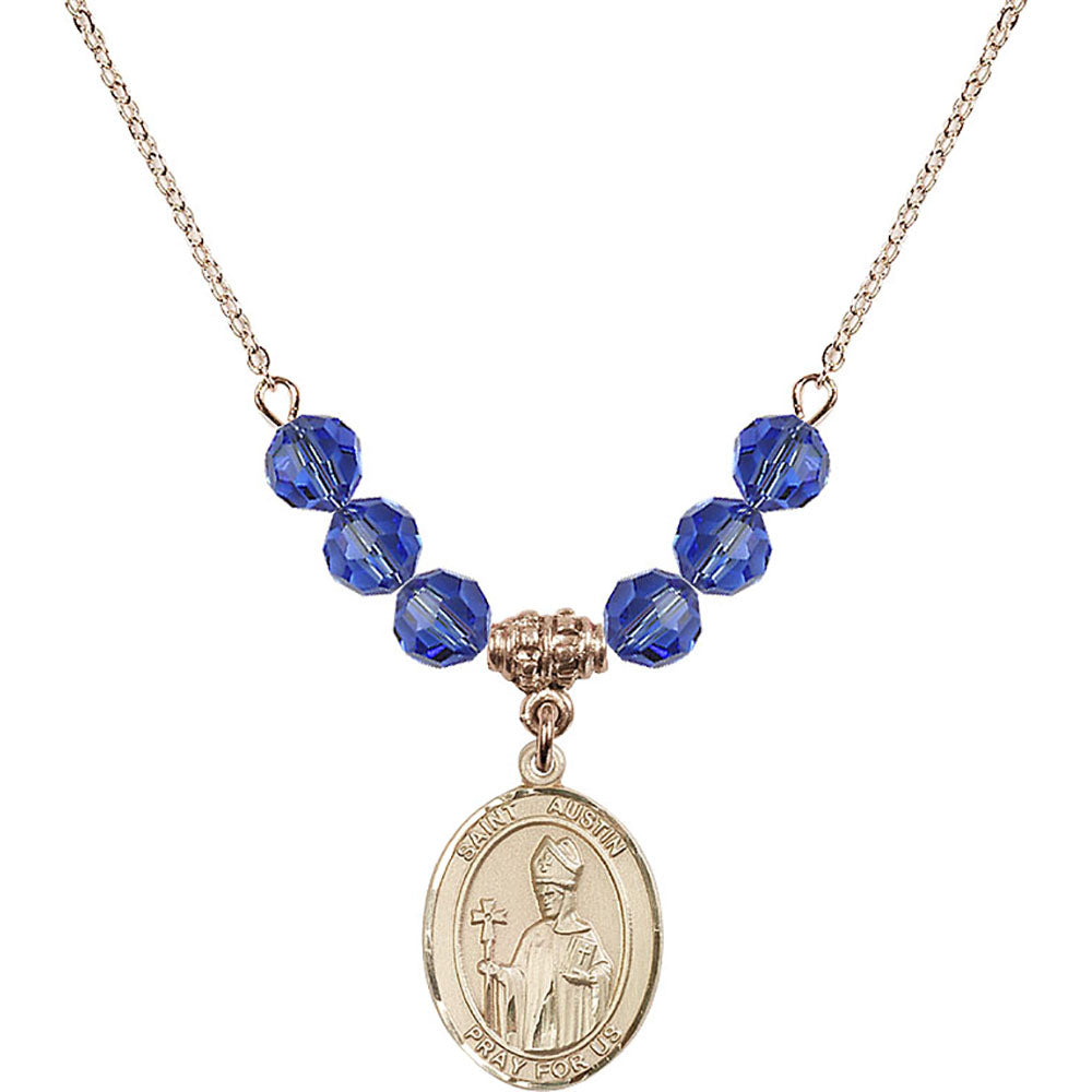 14kt Gold Filled Saint Austin Birthstone Necklace with Sapphire Beads - 8256