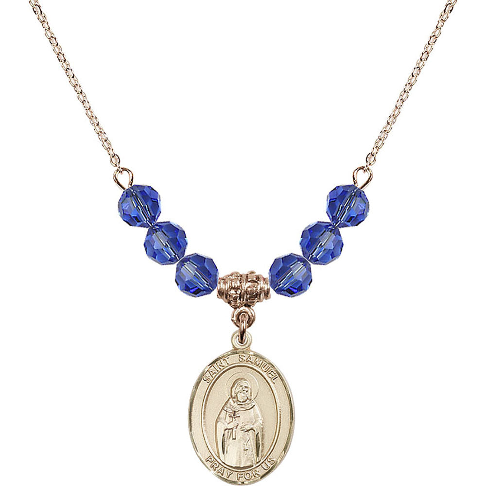 14kt Gold Filled Saint Samuel Birthstone Necklace with Sapphire Beads - 8259