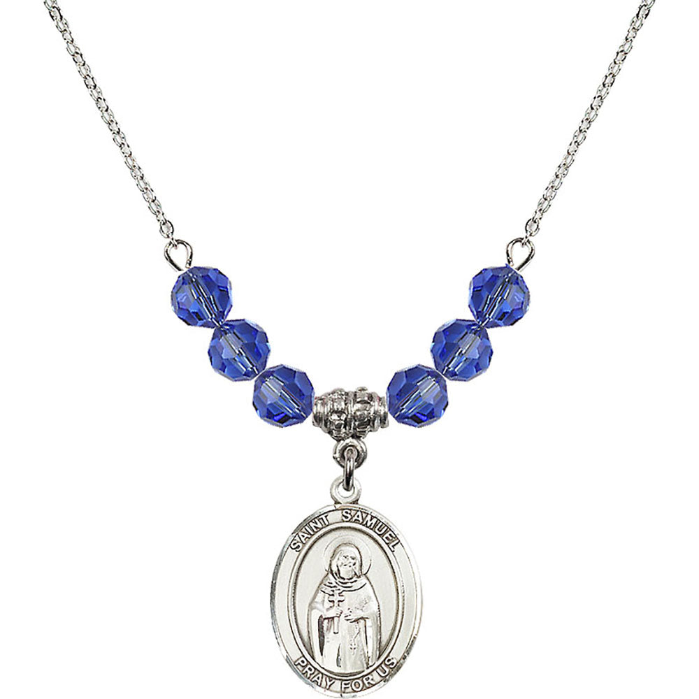 Sterling Silver Saint Samuel Birthstone Necklace with Sapphire Beads - 8259