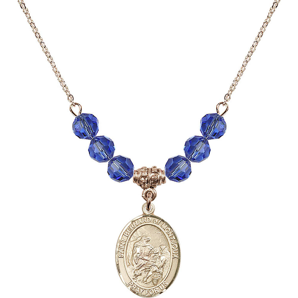 14kt Gold Filled Saint Bernard of Montjoux Birthstone Necklace with Sapphire Beads - 8264