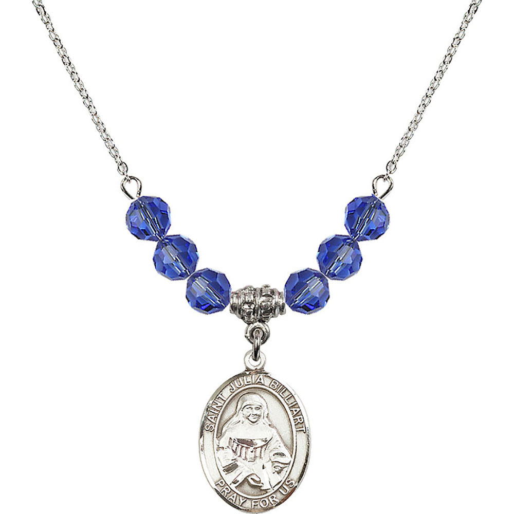 Sterling Silver Saint Julia Billiart Birthstone Necklace with Sapphire Beads - 8267