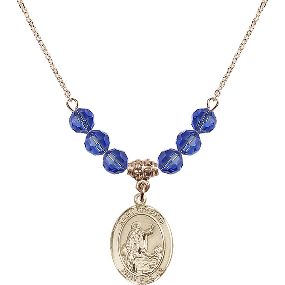 14kt Gold Filled Saint Colette Birthstone Necklace with Sapphire Beads - 8268