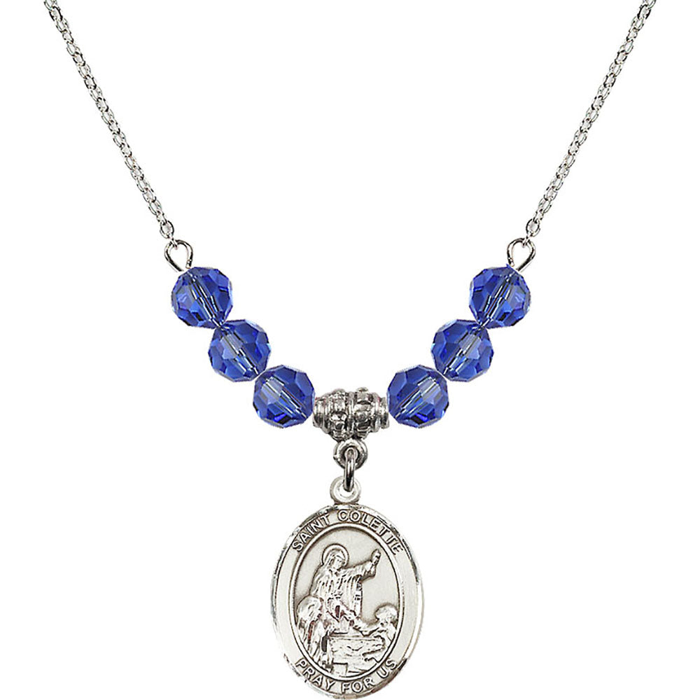 Sterling Silver Saint Colette Birthstone Necklace with Sapphire Beads - 8268