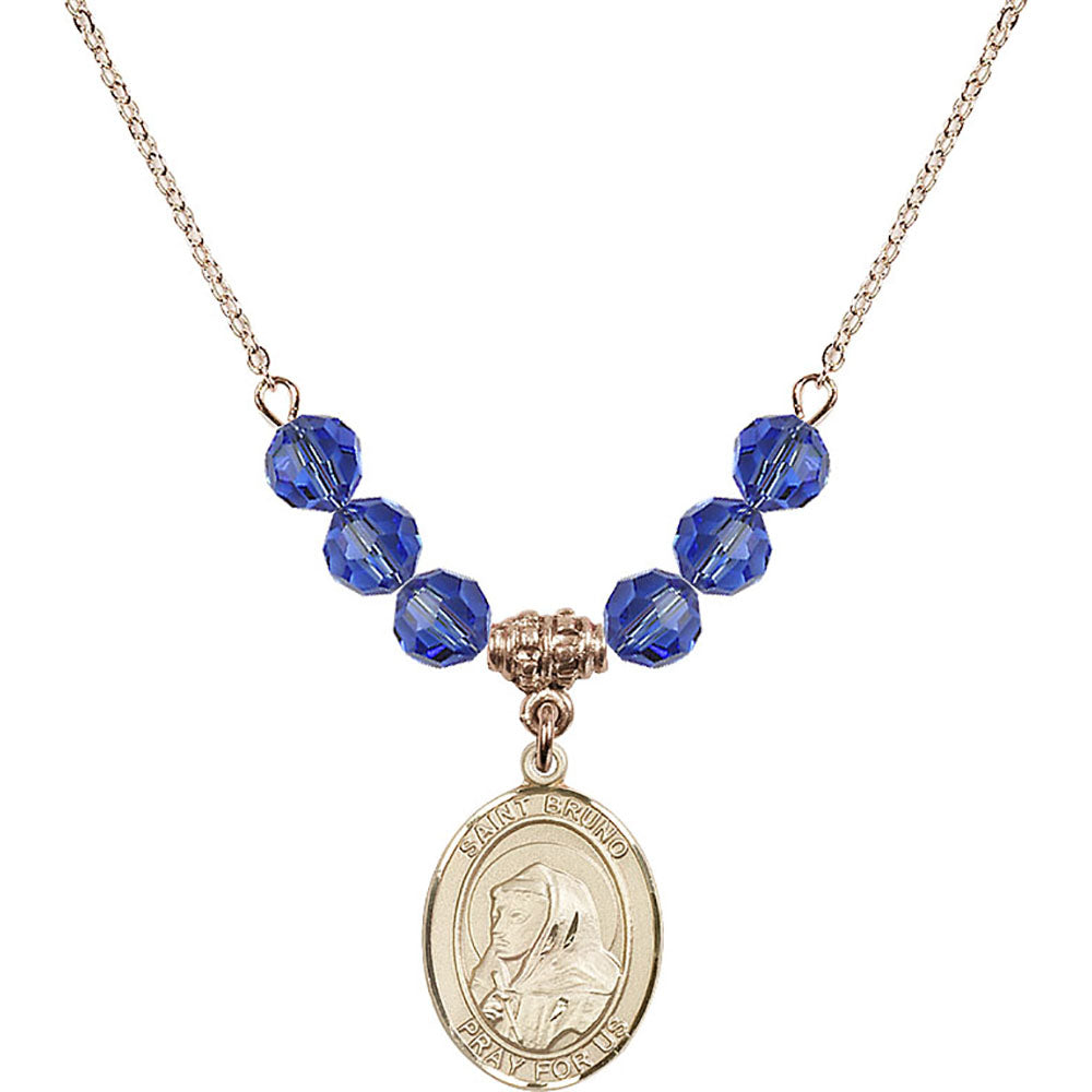 14kt Gold Filled Saint Bruno Birthstone Necklace with Sapphire Beads - 8270