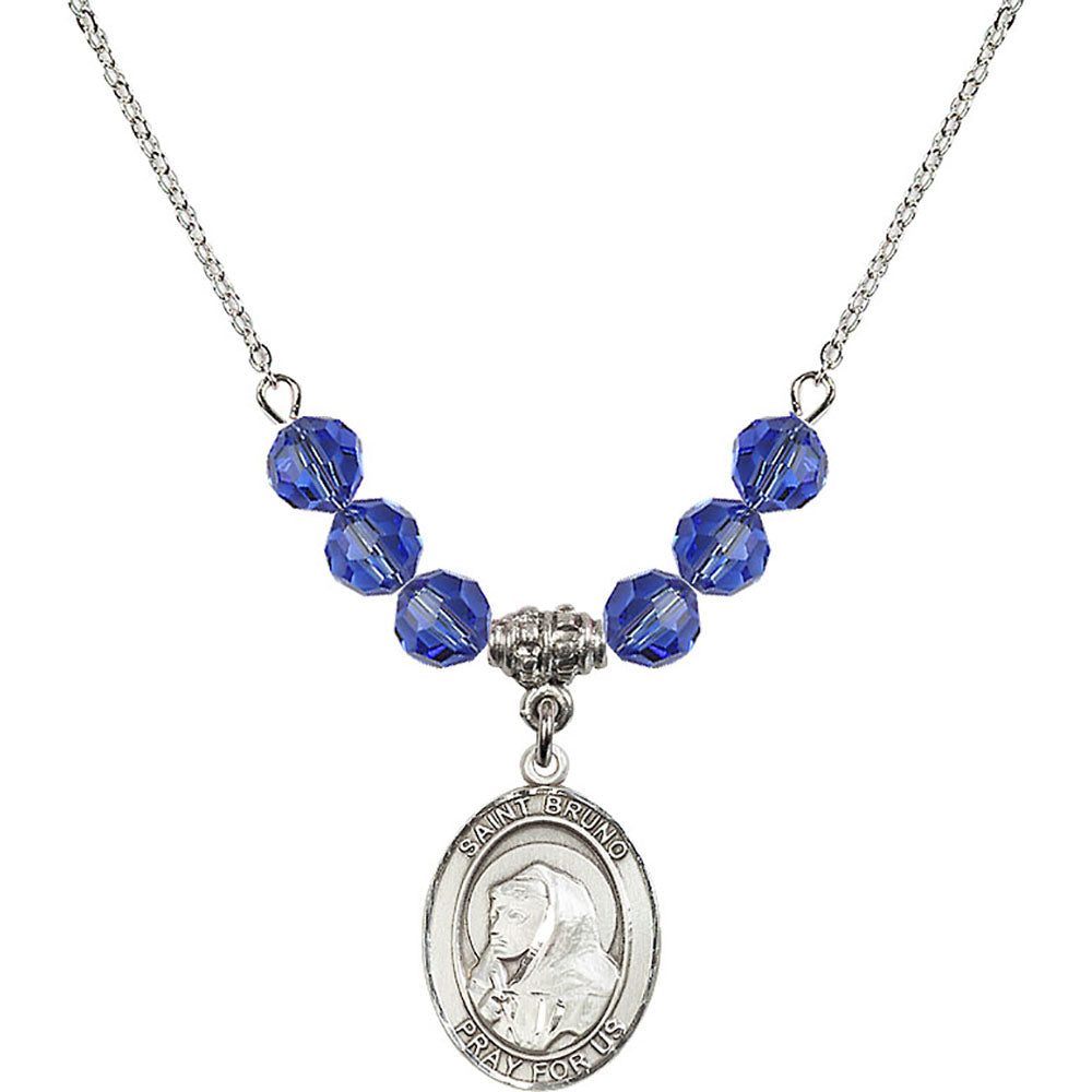 Sterling Silver Saint Bruno Birthstone Necklace with Sapphire Beads - 8270