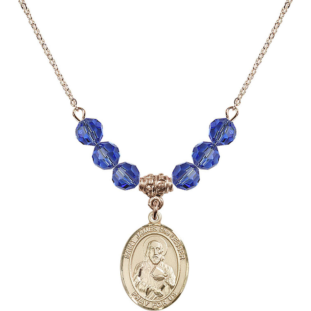 14kt Gold Filled Saint James the Lesser Birthstone Necklace with Sapphire Beads - 8277