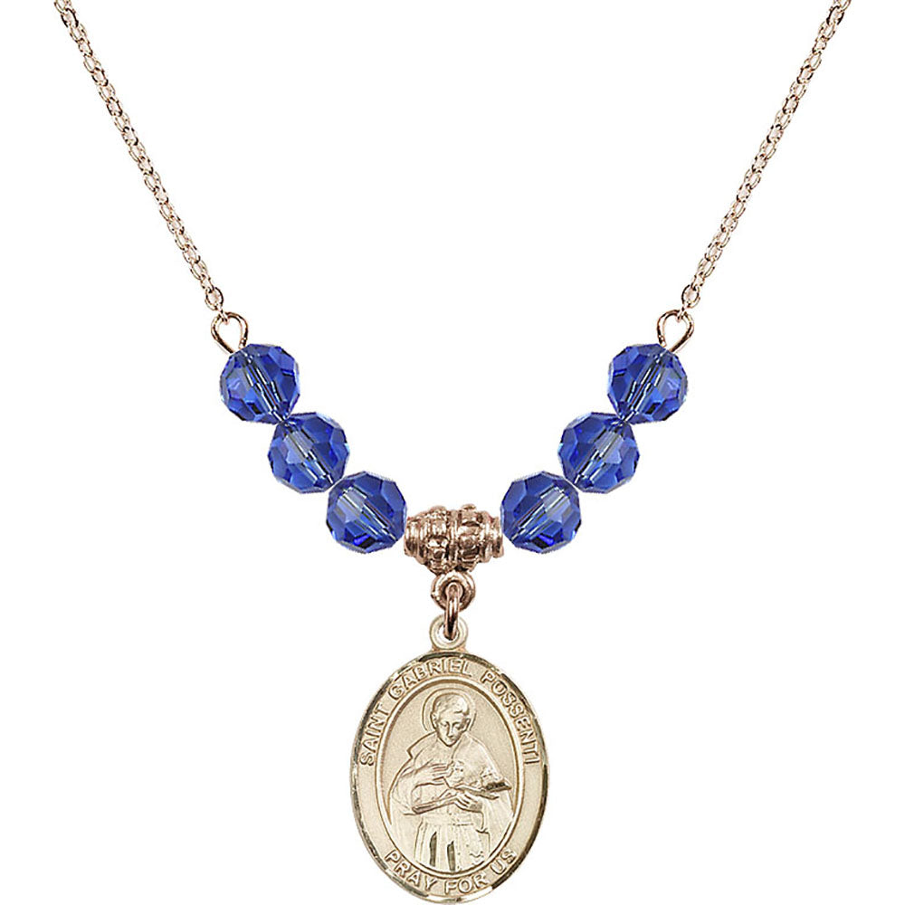 14kt Gold Filled Saint Gabriel Possenti Birthstone Necklace with Sapphire Beads - 8279