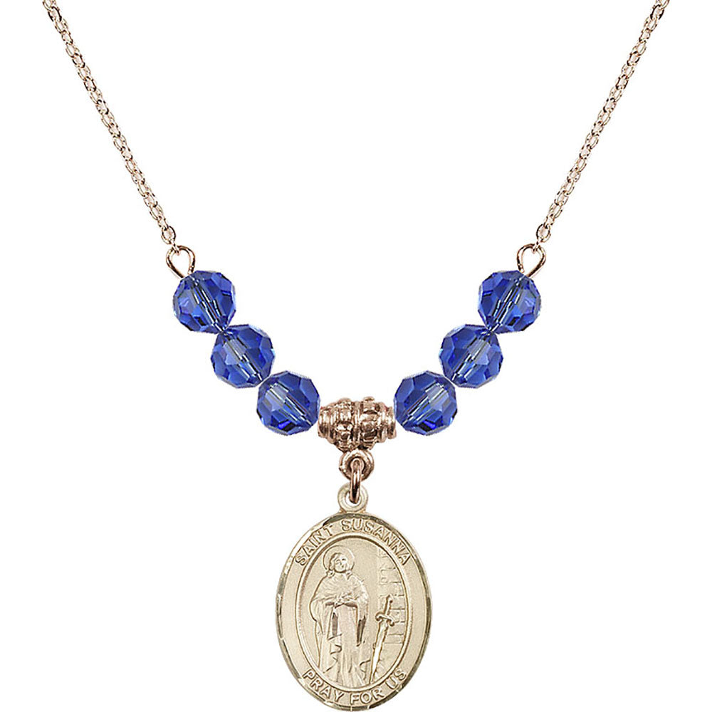 14kt Gold Filled Saint Susanna Birthstone Necklace with Sapphire Beads - 8280