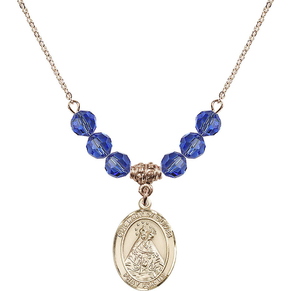 14kt Gold Filled Our Lady of Olives Birthstone Necklace with Sapphire Beads - 8303