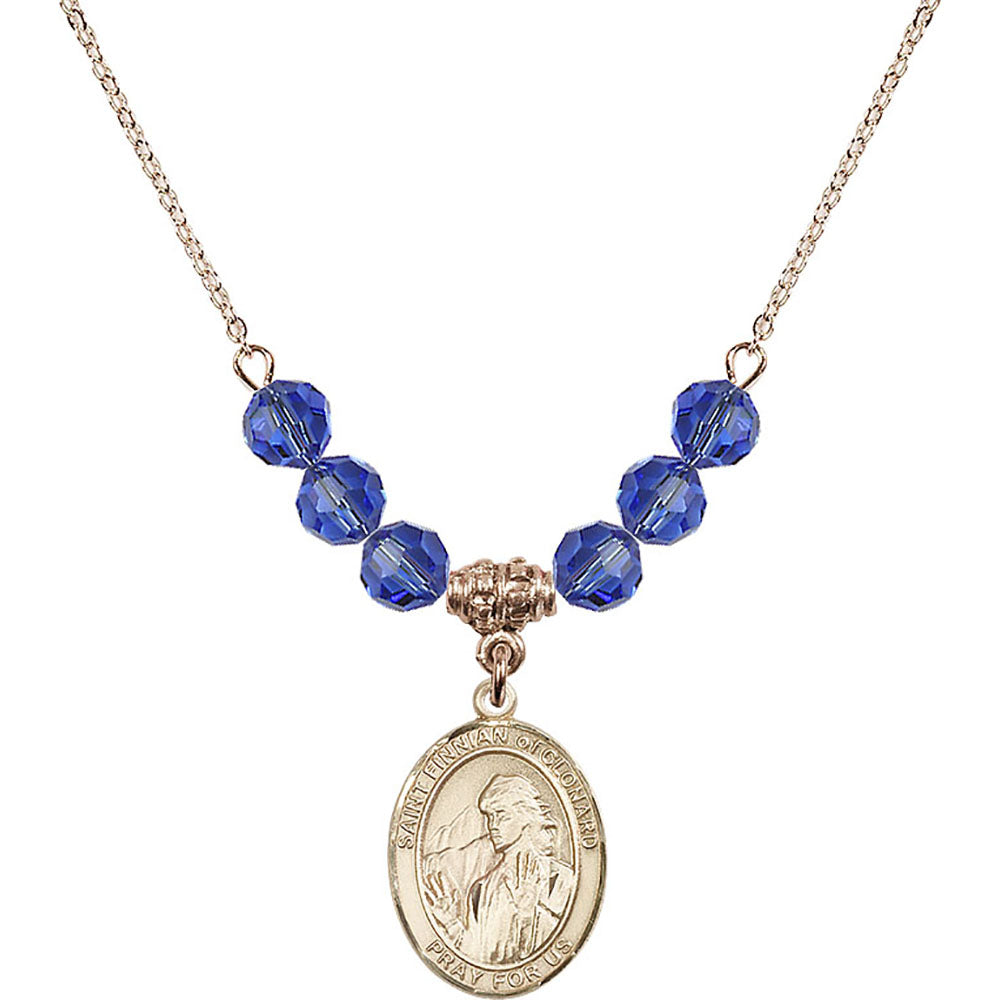 14kt Gold Filled Saint Finnian of Clonard Birthstone Necklace with Sapphire Beads - 8308