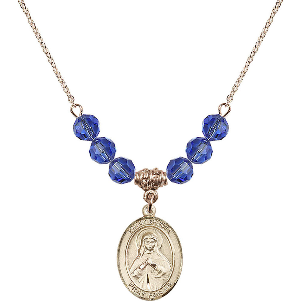 14kt Gold Filled Saint Olivia Birthstone Necklace with Sapphire Beads - 8312