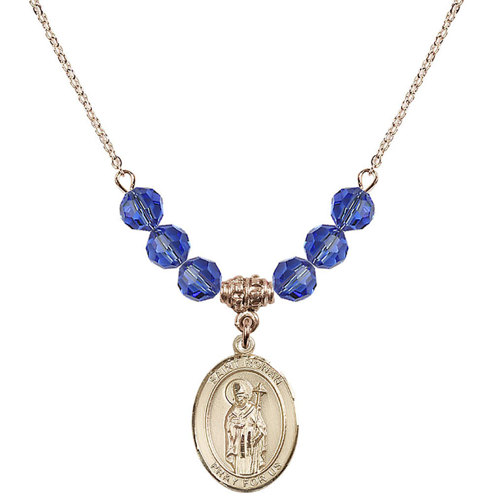 14kt Gold Filled Saint Ronan Birthstone Necklace with Sapphire Beads - 8315