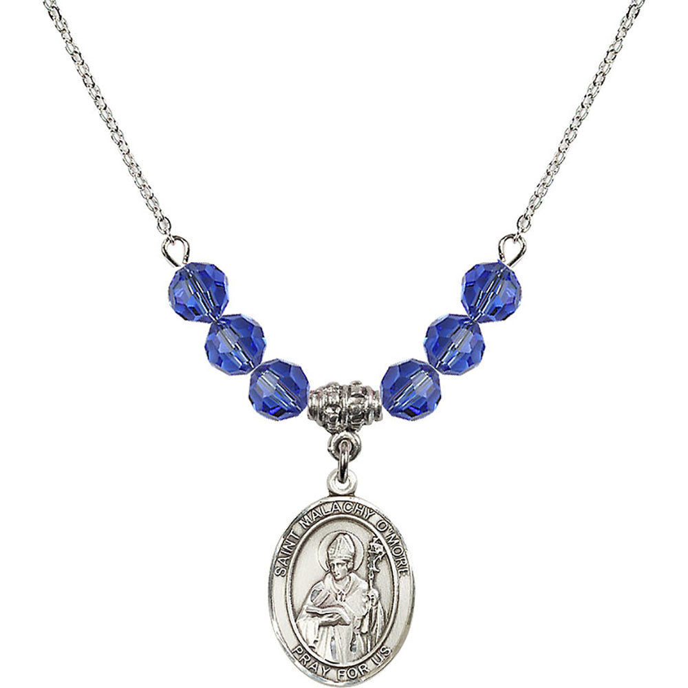 Sterling Silver Saint Malachy O'More Birthstone Necklace with Sapphire Beads - 8316