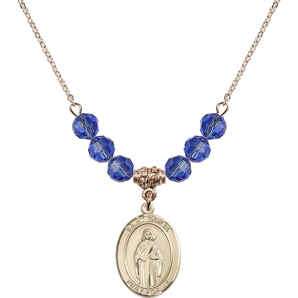 14kt Gold Filled Saint Odilia Birthstone Necklace with Sapphire Beads - 8319
