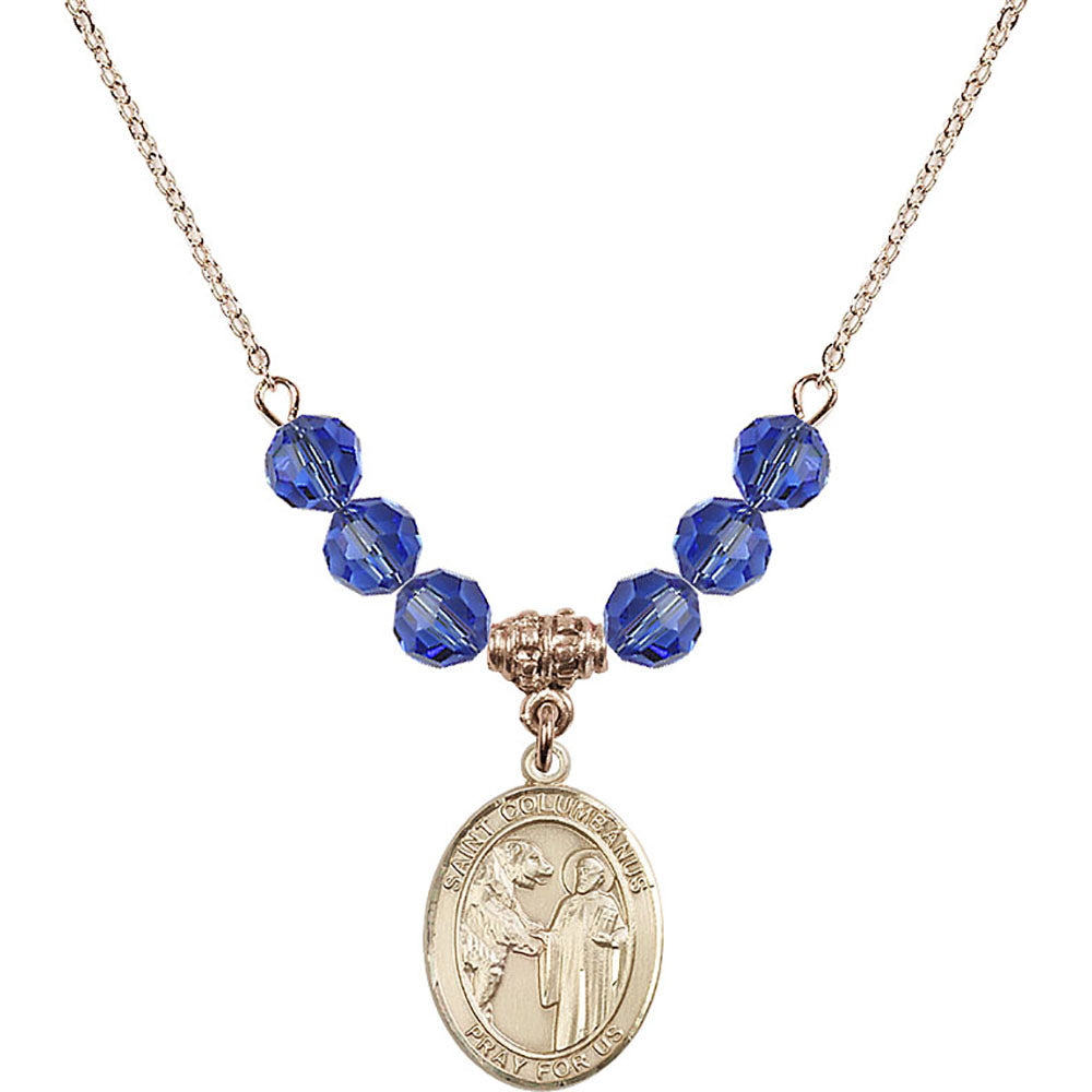 14kt Gold Filled Saint Columbanus Birthstone Necklace with Sapphire Beads - 8321