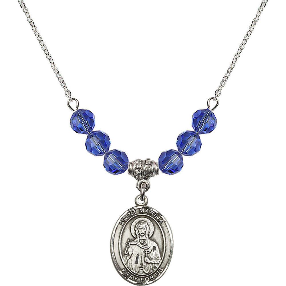 Sterling Silver Saint Marina Birthstone Necklace with Sapphire Beads - 8379