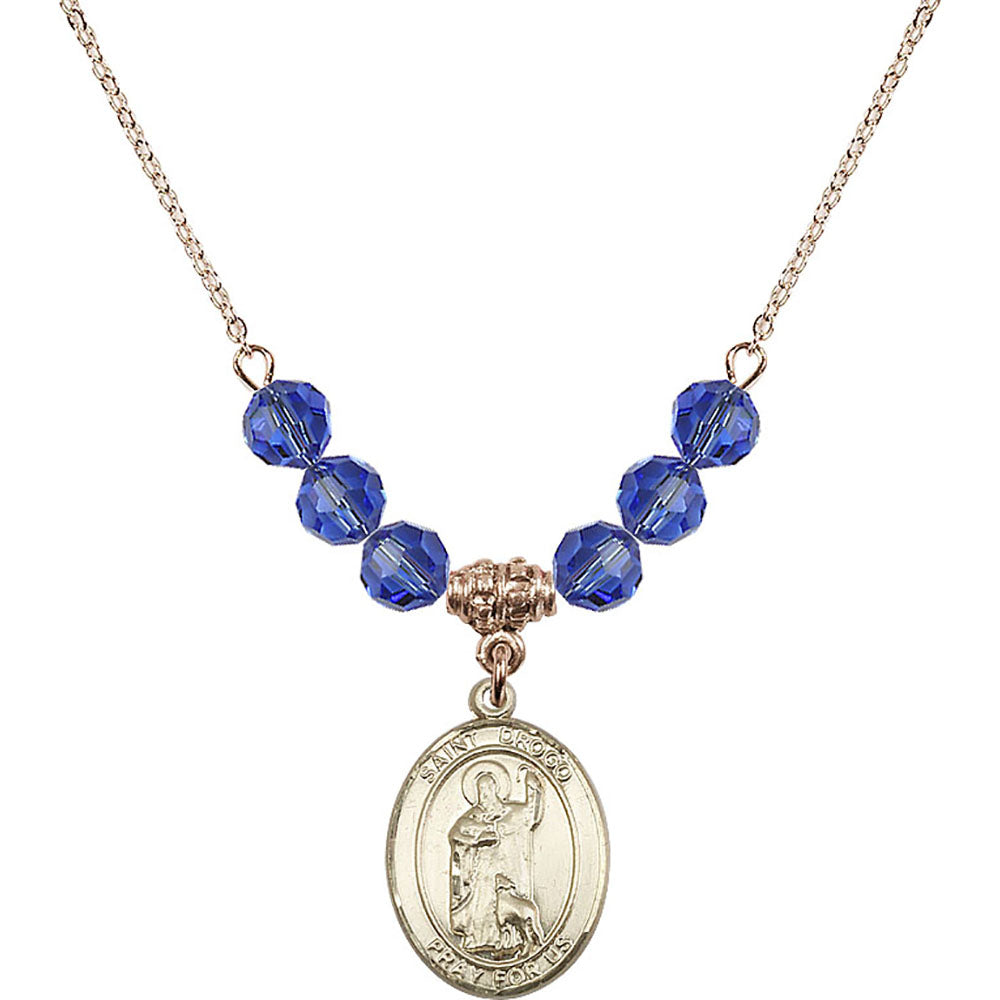 14kt Gold Filled Saint Drogo Birthstone Necklace with Sapphire Beads - 8386
