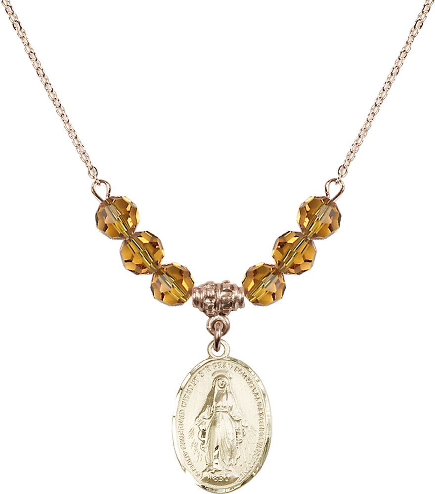 14kt Gold Filled Miraculous Birthstone Necklace with Topaz Beads - 0015