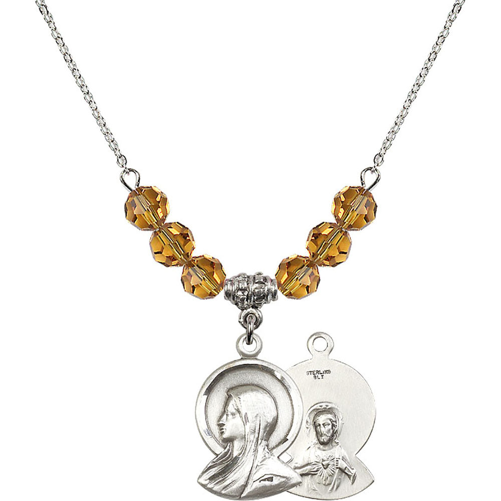 Sterling Silver Madonna Birthstone Necklace with Topaz Beads - 0020