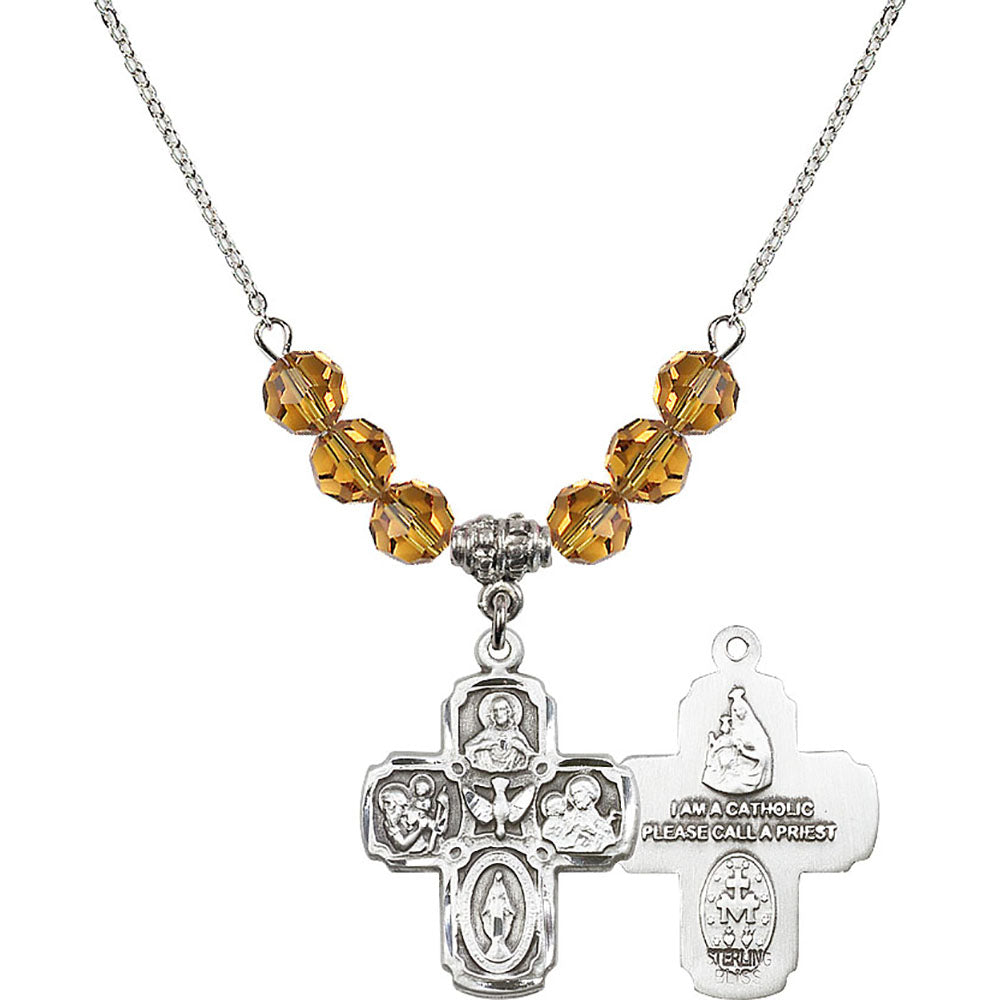 Sterling Silver 5-Way Birthstone Necklace with Topaz Beads - 0041