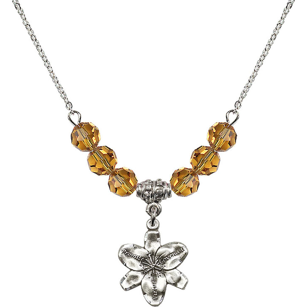 Sterling Silver Chastity Birthstone Necklace with Topaz Beads - 0088