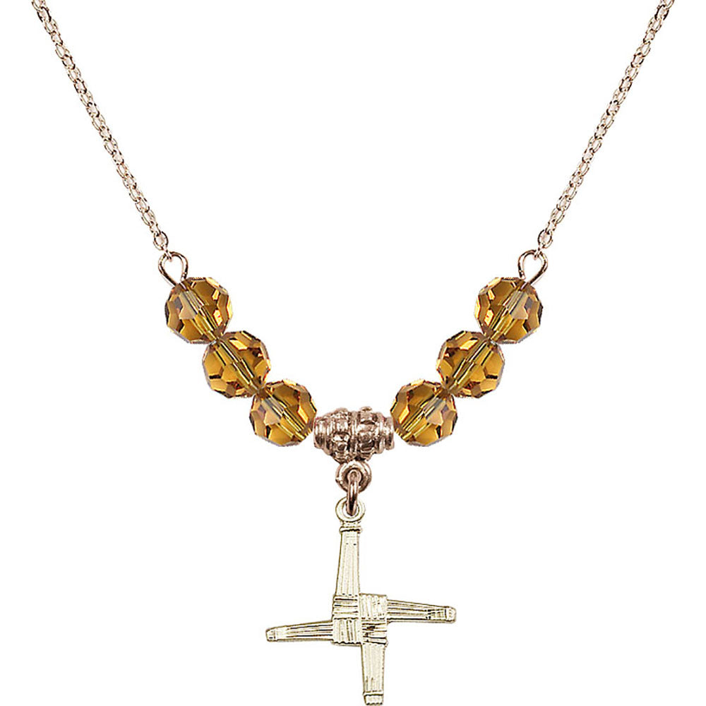 14kt Gold Filled Saint Brigid Cross Birthstone Necklace with Topaz Beads - 0290