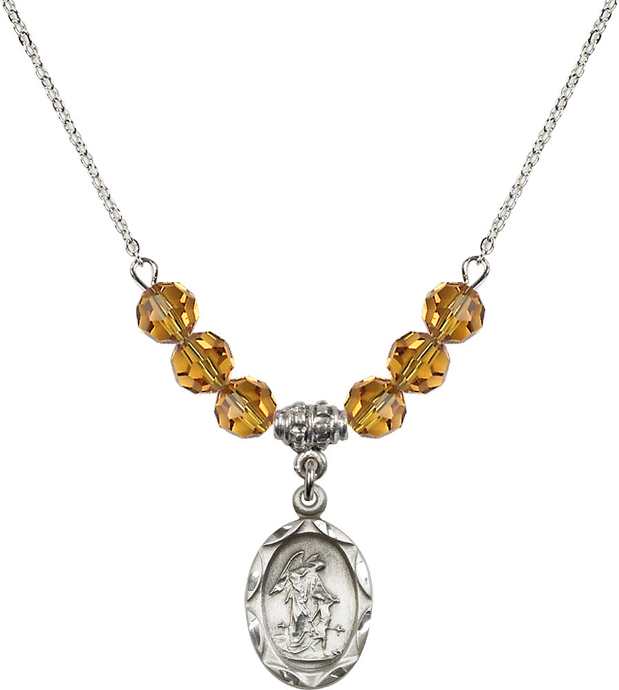 Sterling Silver Guardian Angel Birthstone Necklace with Topaz Beads - 0612