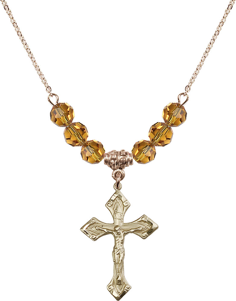 14kt Gold Filled Crucifix Birthstone Necklace with Topaz Beads - 0663