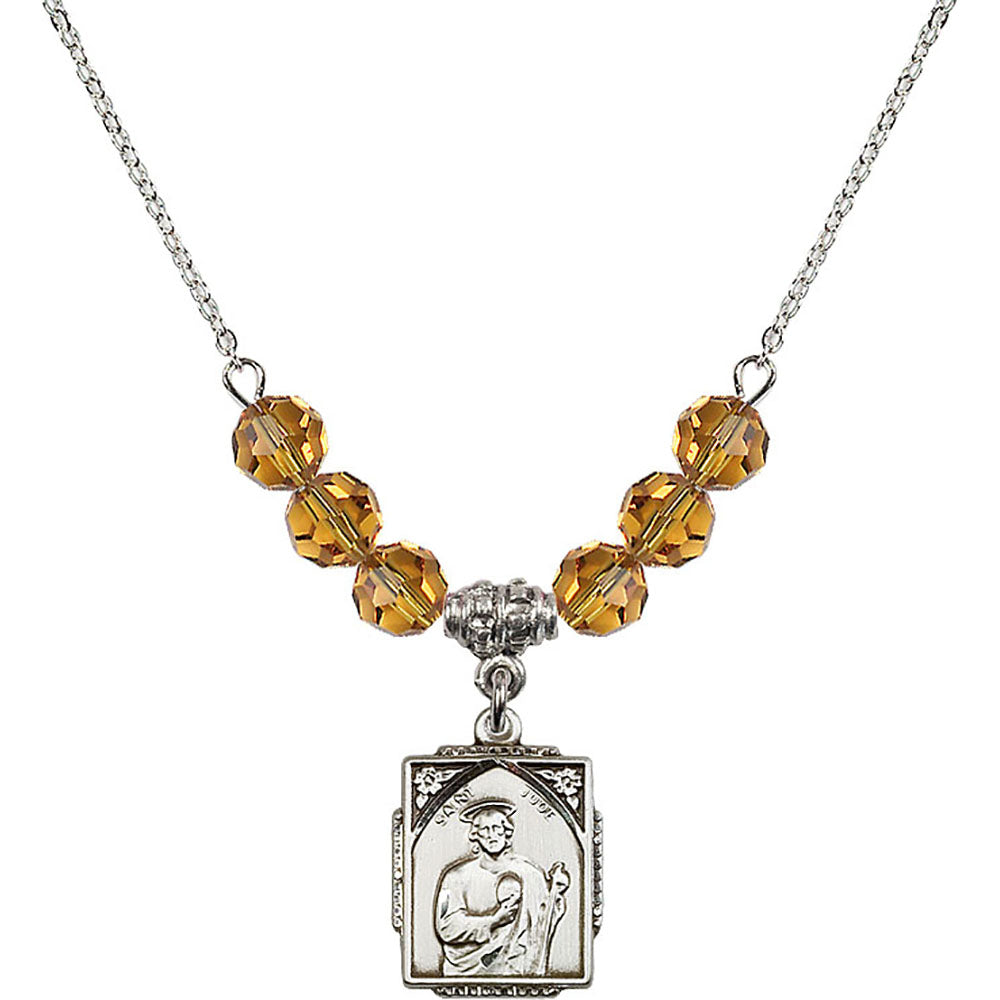 Sterling Silver Saint Jude Birthstone Necklace with Topaz Beads - 0804