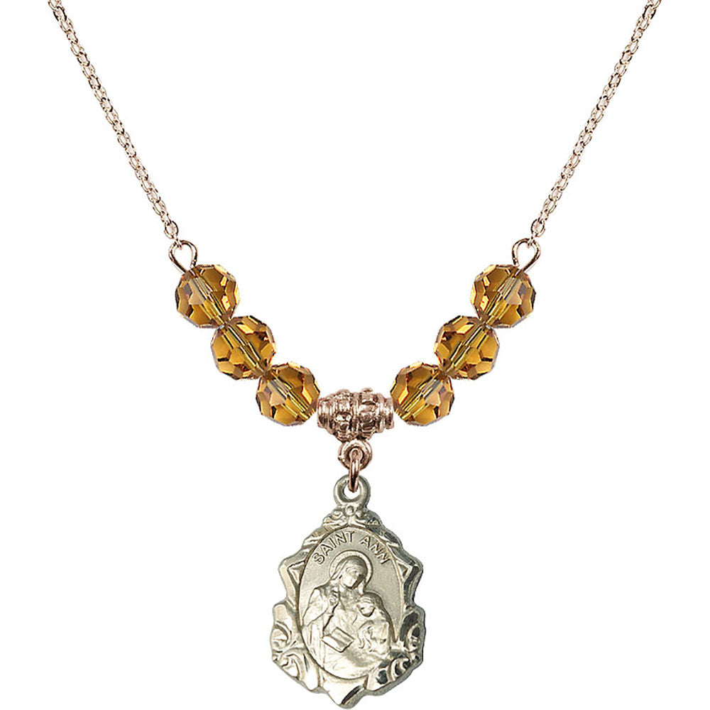 14kt Gold Filled Saint Ann Birthstone Necklace with Topaz Beads - 0822