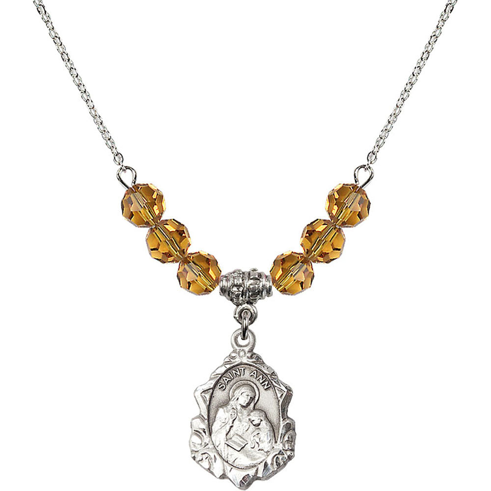 Sterling Silver Saint Ann Birthstone Necklace with Topaz Beads - 0822