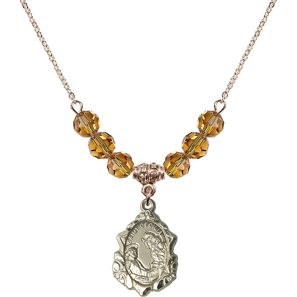 14kt Gold Filled Saint Cecilia Birthstone Necklace with Topaz Beads - 0822
