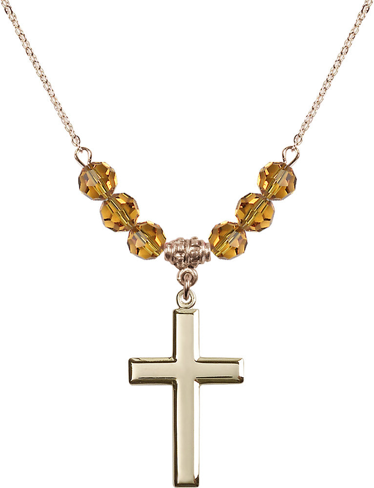 14kt Gold Filled Cross Birthstone Necklace with Topaz Beads - 2190