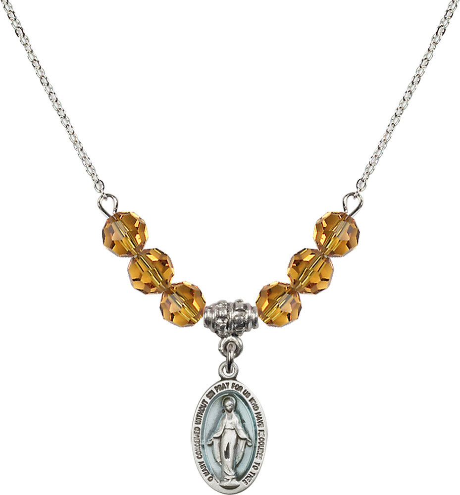 Sterling Silver Miraculous Birthstone Necklace with Topaz Beads - 4122