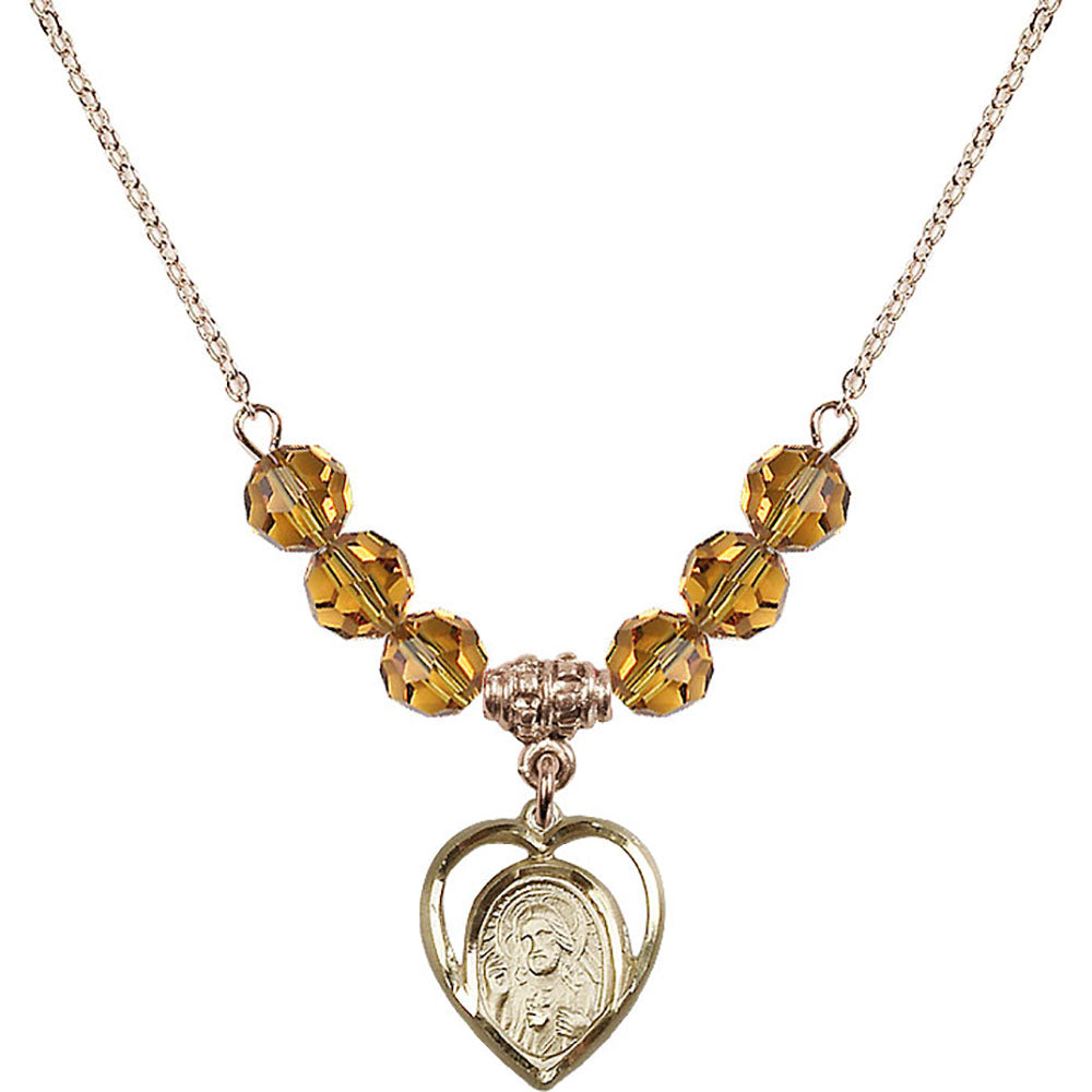 14kt Gold Filled Scapular Birthstone Necklace with Topaz Beads - 4126