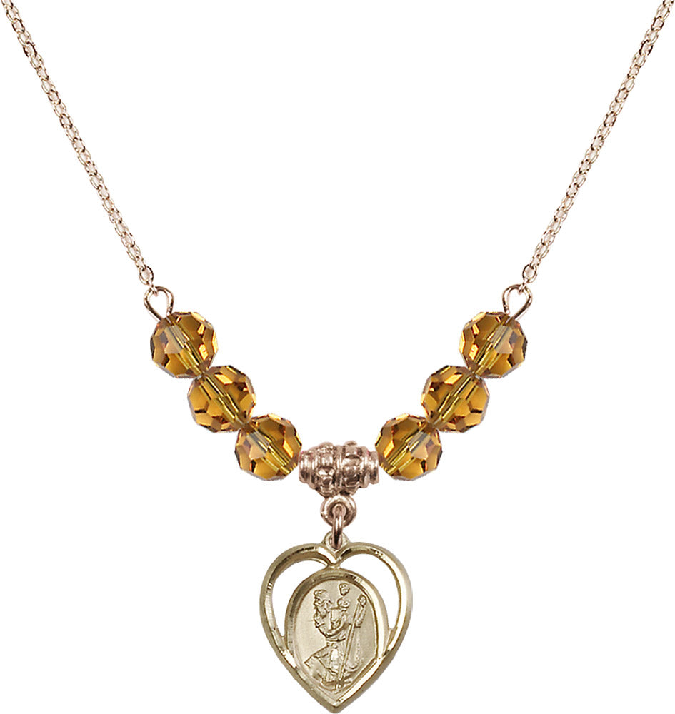 14kt Gold Filled Saint Christopher Birthstone Necklace with Topaz Beads - 4127