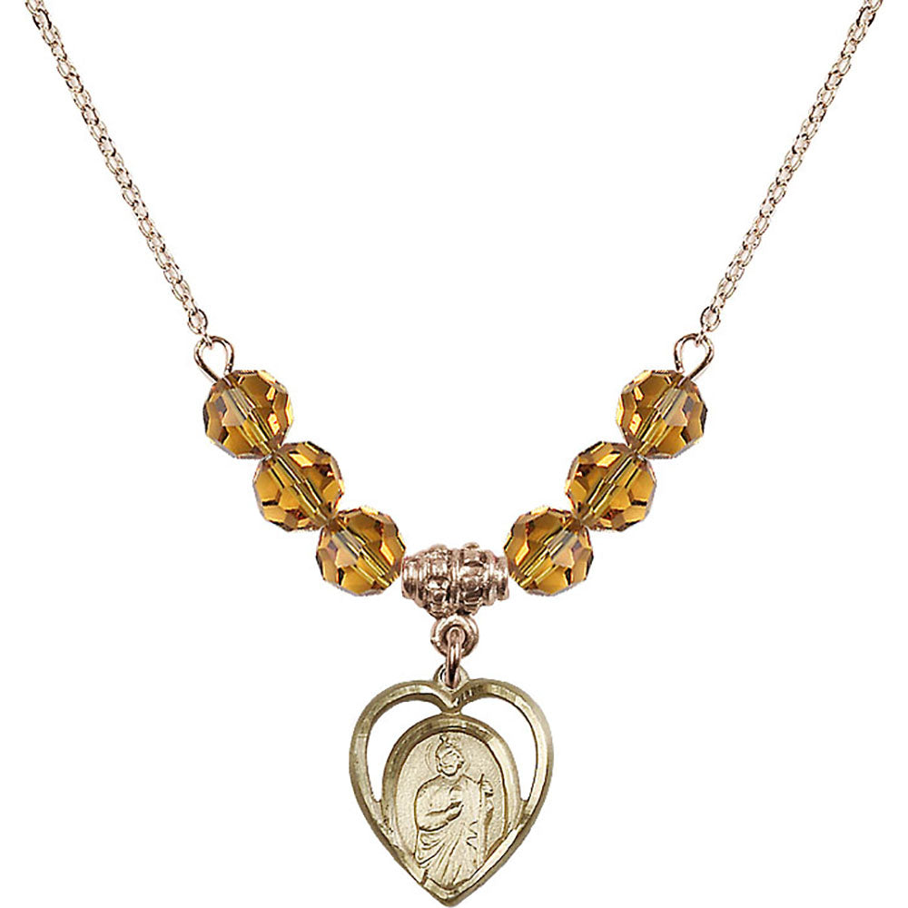 14kt Gold Filled Saint Jude Birthstone Necklace with Topaz Beads - 4128