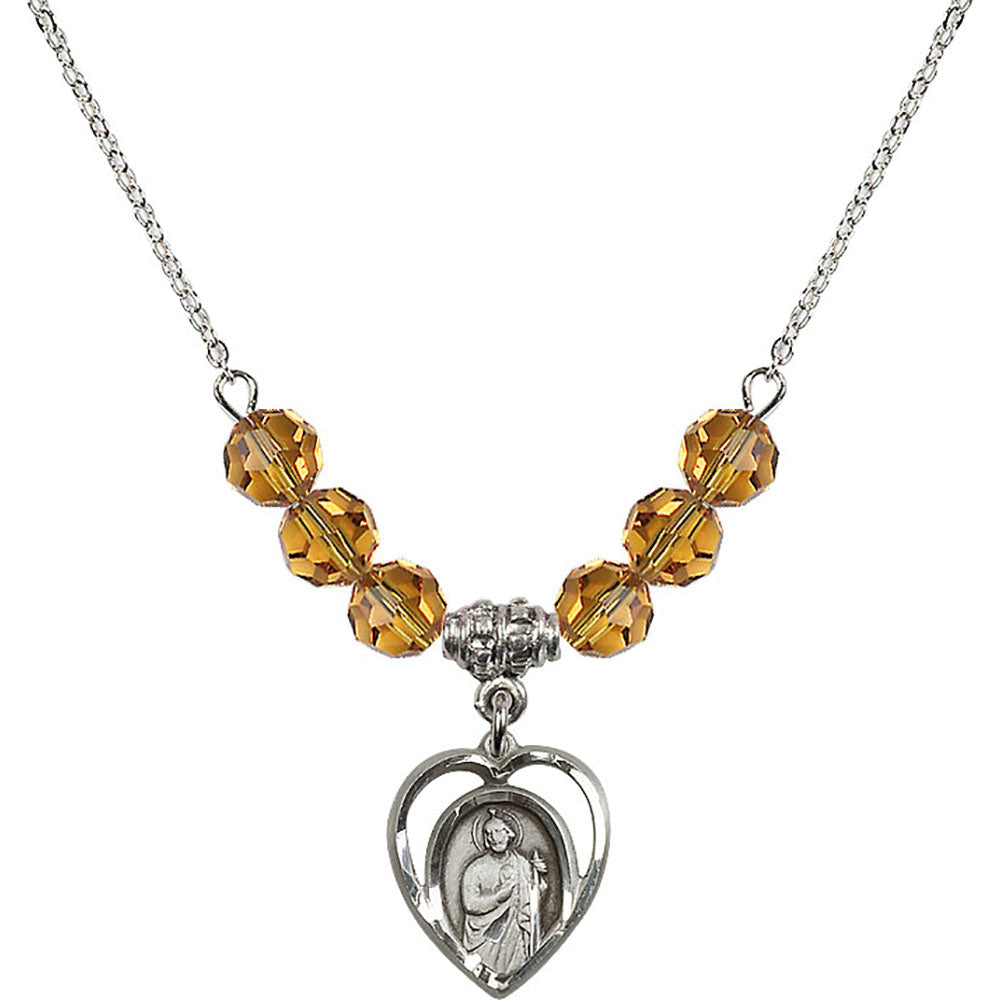 Sterling Silver Saint Jude Birthstone Necklace with Topaz Beads - 4128