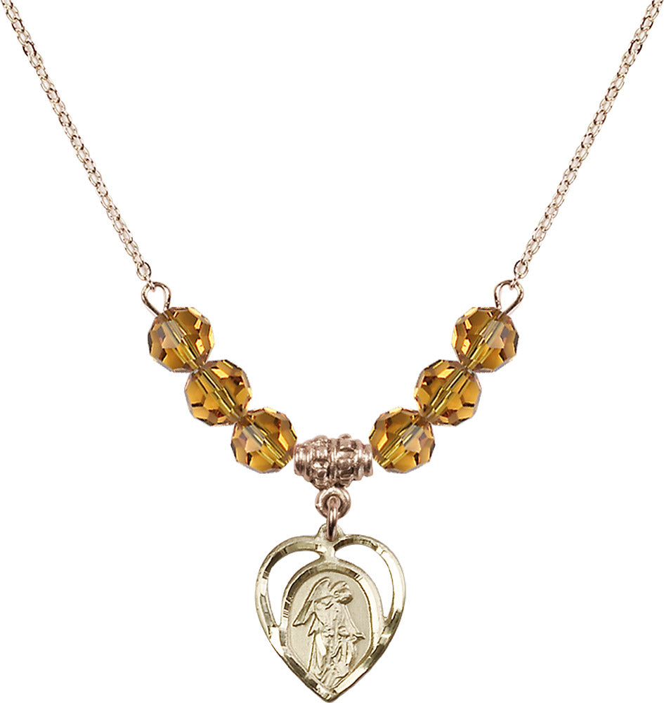 14kt Gold Filled Guardian Angel Birthstone Necklace with Topaz Beads - 4129