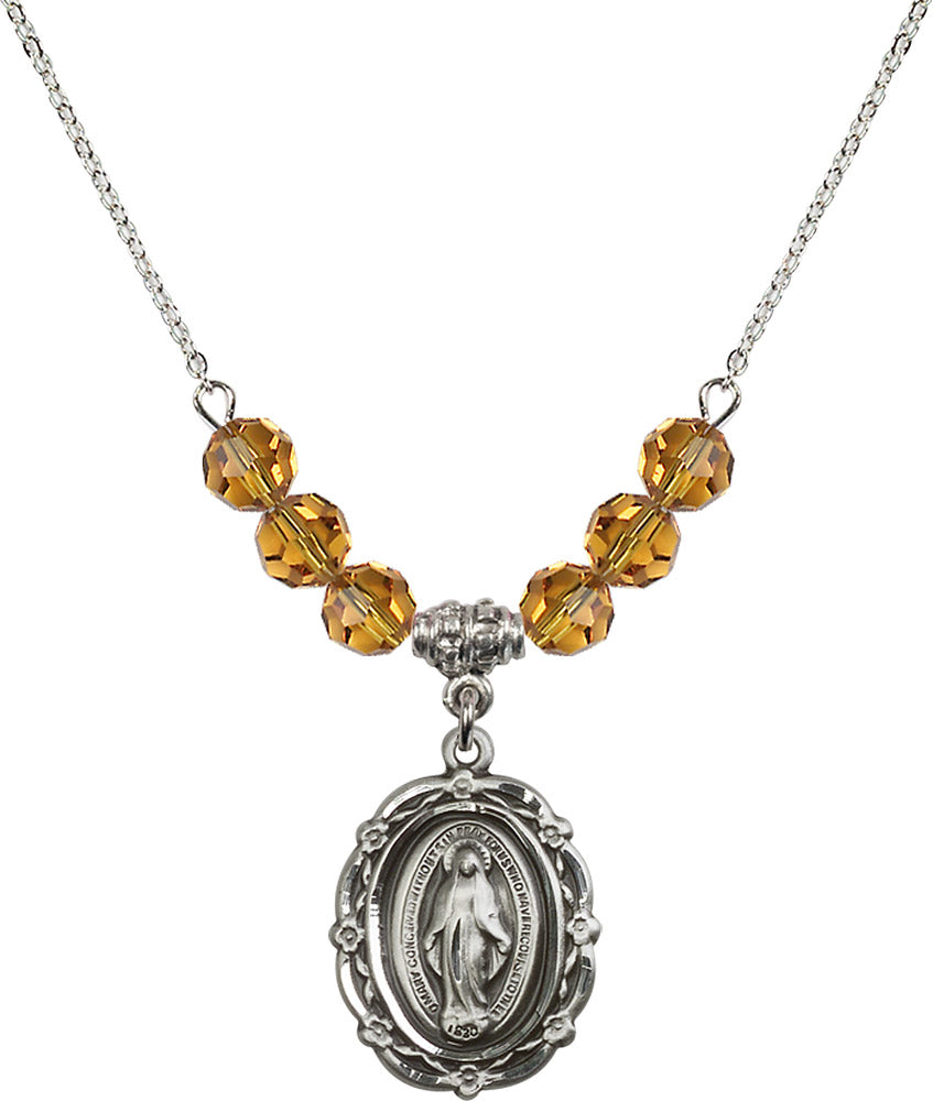 Sterling Silver Miraculous Birthstone Necklace with Topaz Beads - 4146