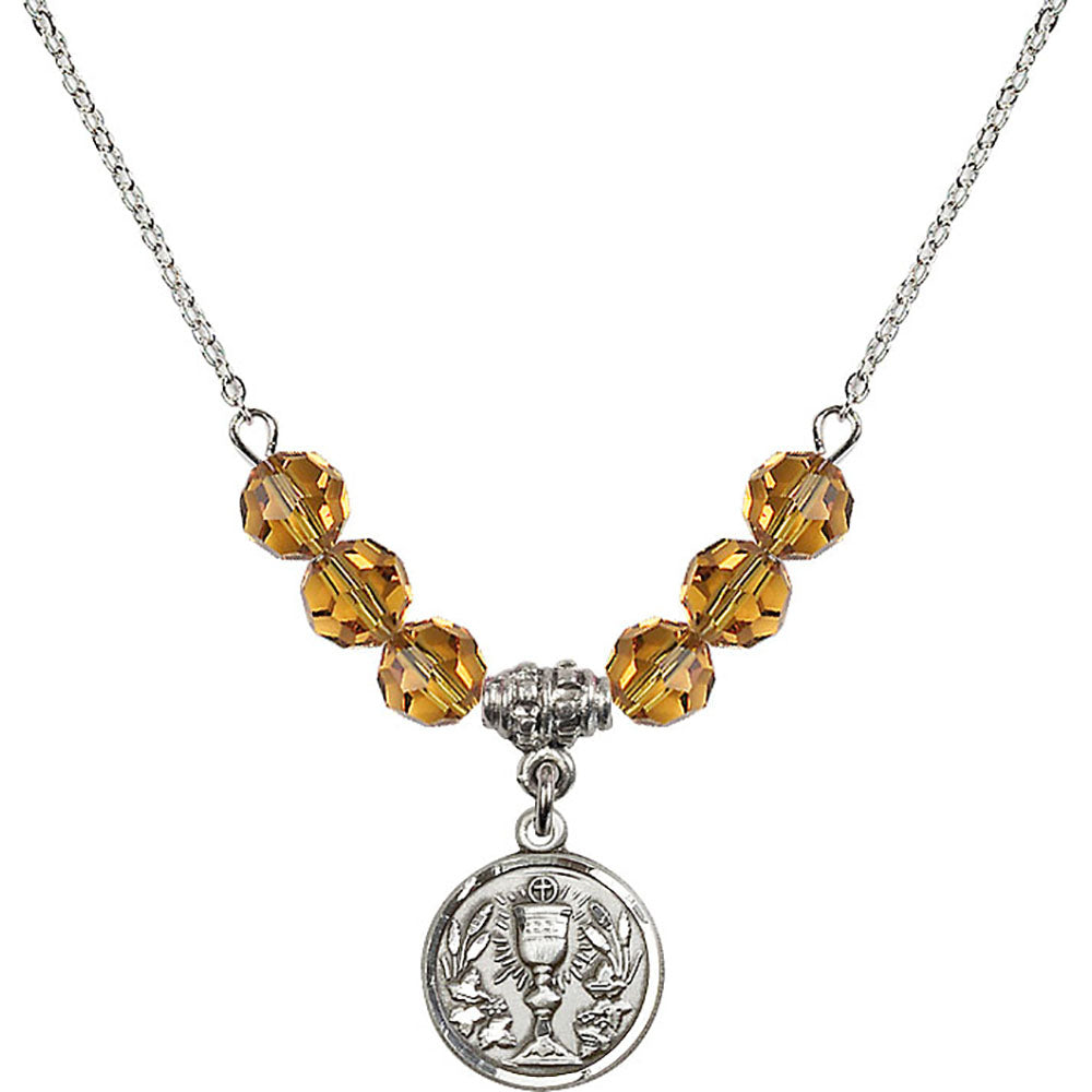 Sterling Silver Communion Chalice Birthstone Necklace with Topaz Beads - 4203