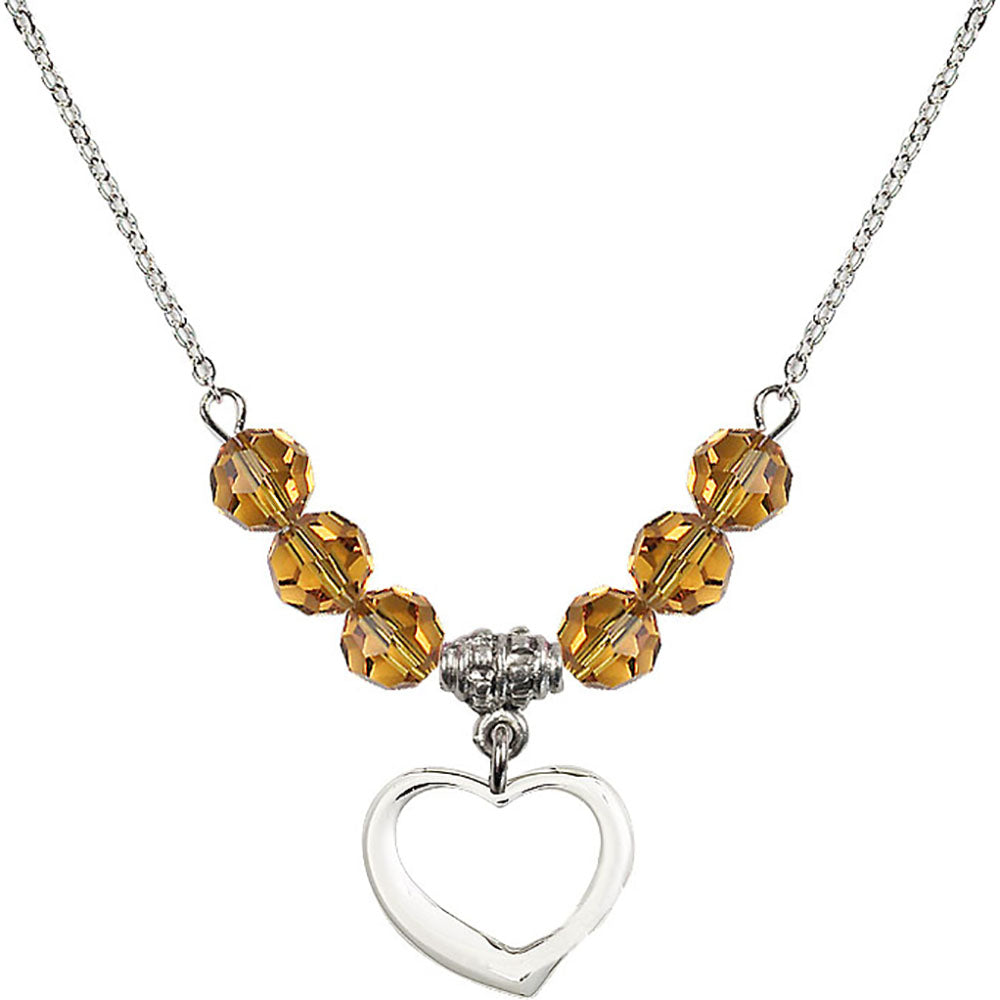 Sterling Silver Heart Birthstone Necklace with Topaz Beads - 4208