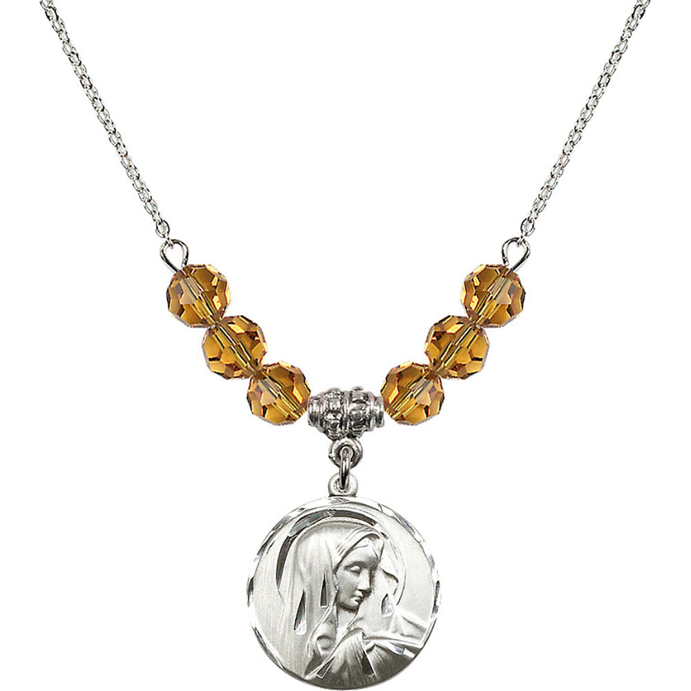 Sterling Silver Sorrowful Mother Birthstone Necklace with Topaz Beads - 4249