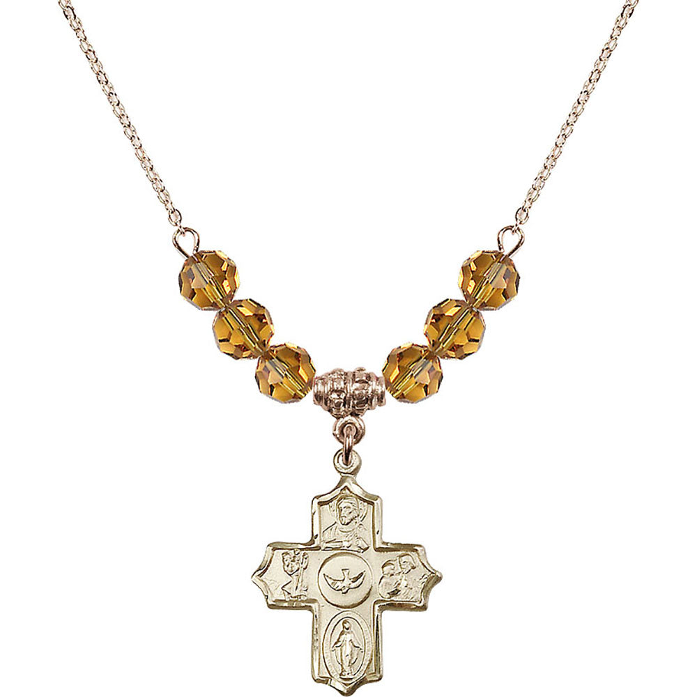 14kt Gold Filled 5-Way Birthstone Necklace with Topaz Beads - 4255