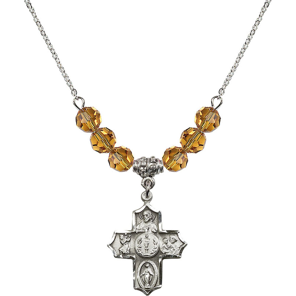 Sterling Silver 4-Way Birthstone Necklace with Topaz Beads - 4256