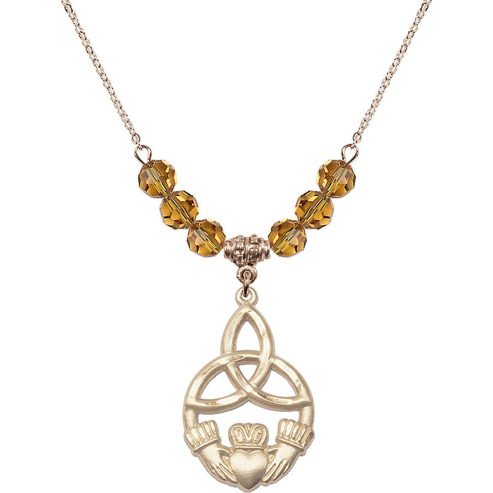 14kt Gold Filled Irish Knot / Claddagh Birthstone Necklace with Topaz Beads - 5102