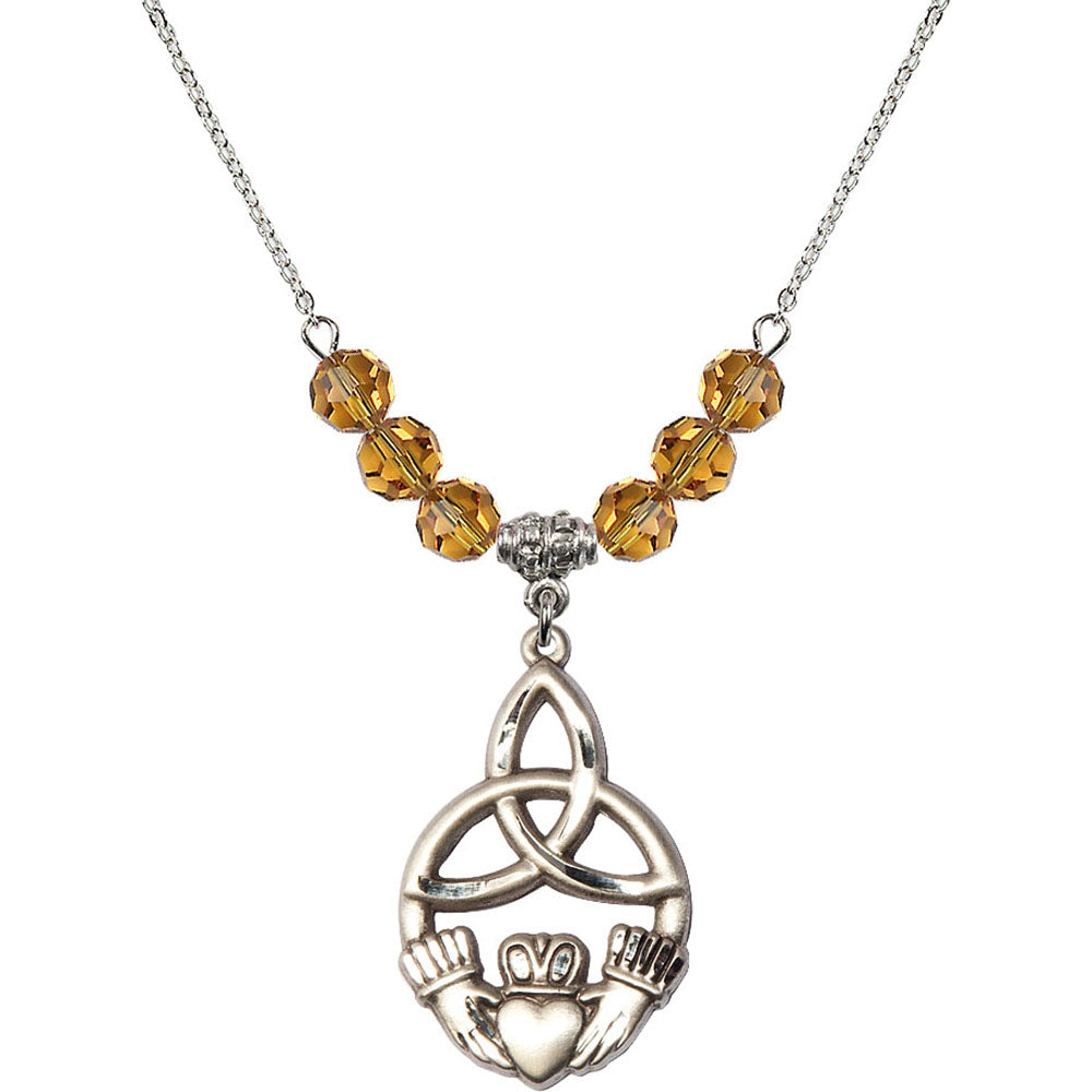 Sterling Silver Irish Knot / Claddagh Birthstone Necklace with Topaz Beads - 5102
