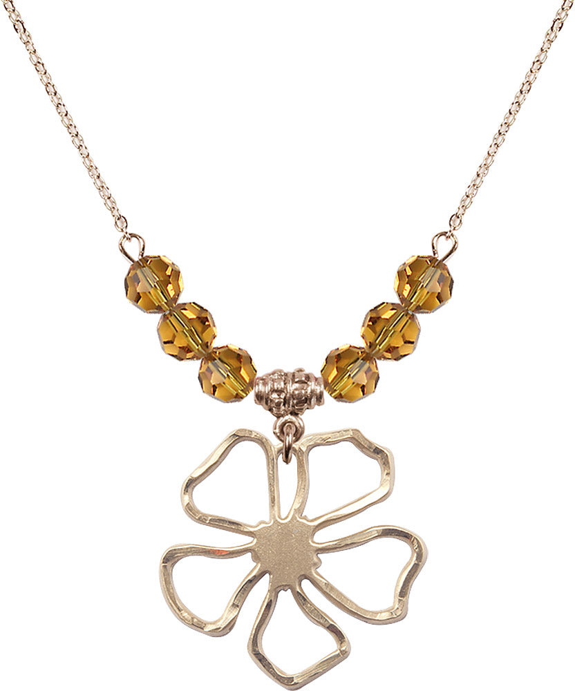 14kt Gold Filled Five Pedal Flower Birthstone Necklace with Topaz Beads - 5109