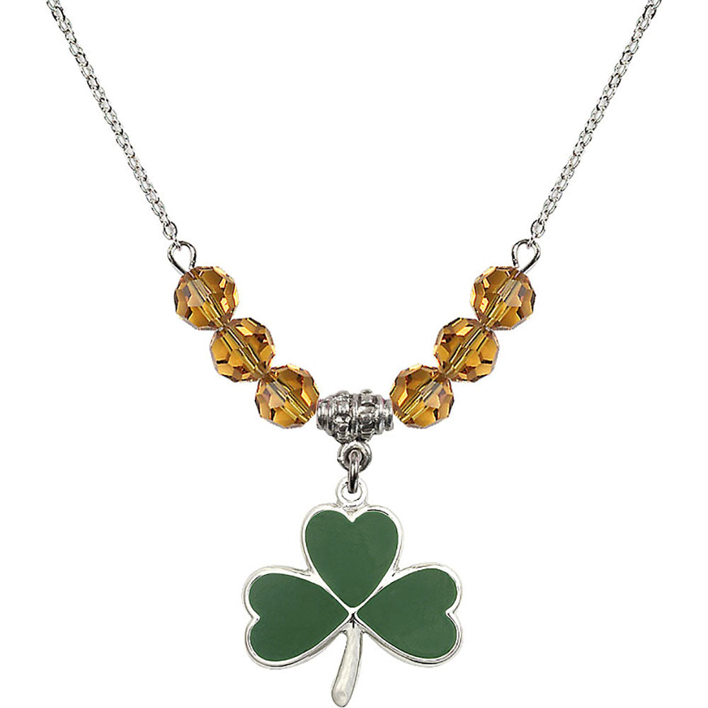 Sterling Silver Shamrock Birthstone Necklace with Topaz Beads - 5248