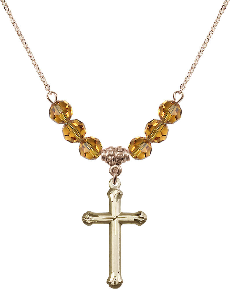 14kt Gold Filled Cross Birthstone Necklace with Topaz Beads - 6022
